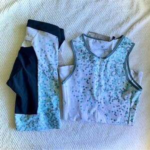 Women’s Pearl Izumi White and Aqua Dot Tri Top & Shorts Set